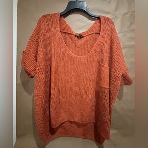 Orange Crew Neck Sweater with Textured Knit